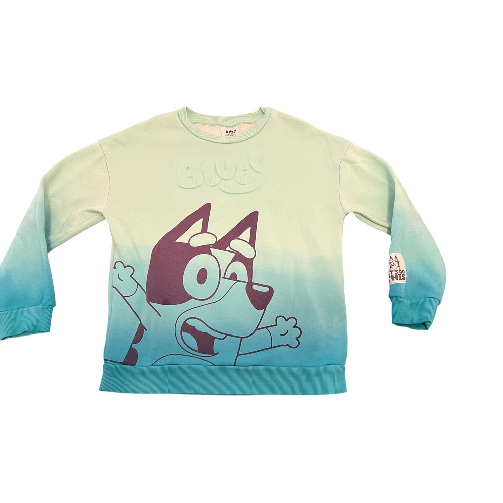 Bluey Ombre Sweatshirt Kids Medium 8 Pullover Mint‎ Blue Graphic SP2518732EY